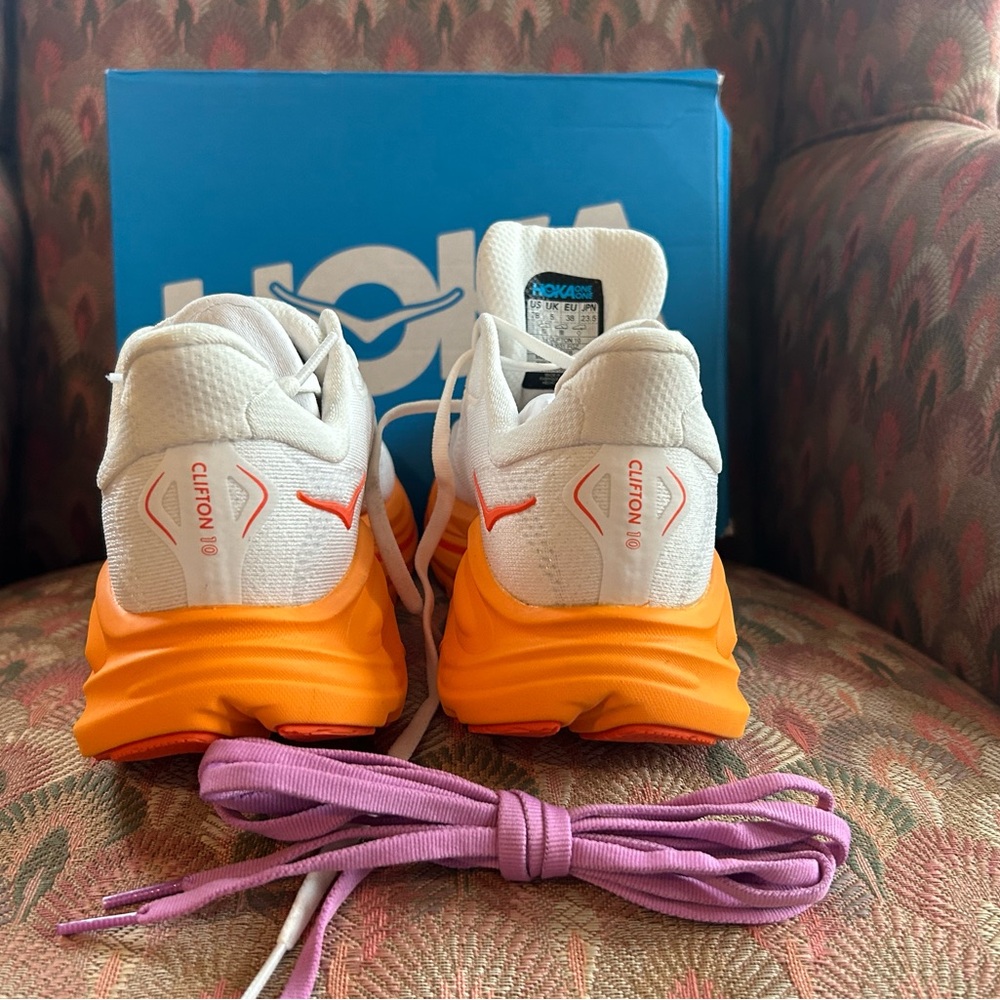 Hoka One One White Sneaker with Orange Accent - Picture 7 of 8
